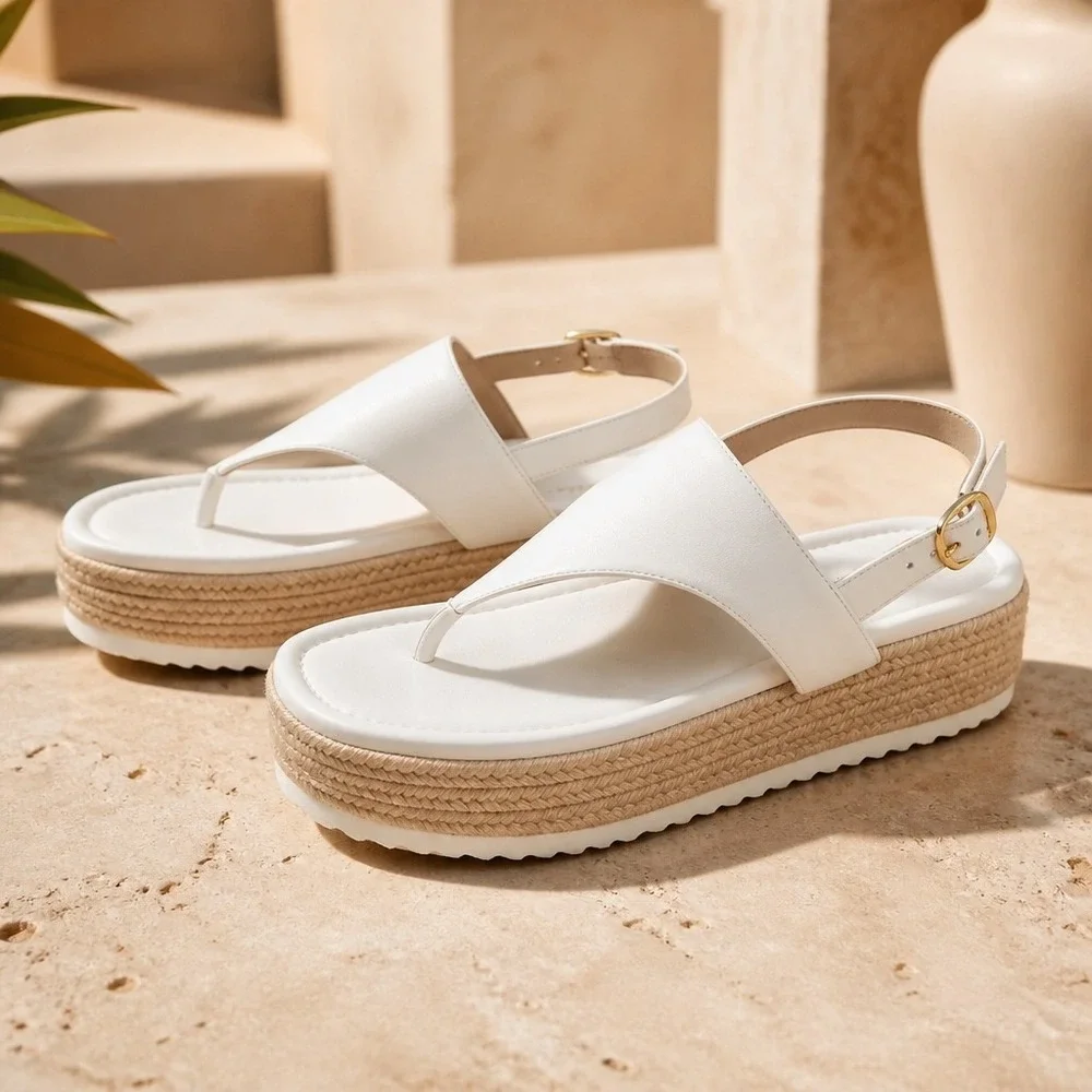 Stuart Weitzman size 7 Sandals White Leather Espadrille Platform (Retail $395)